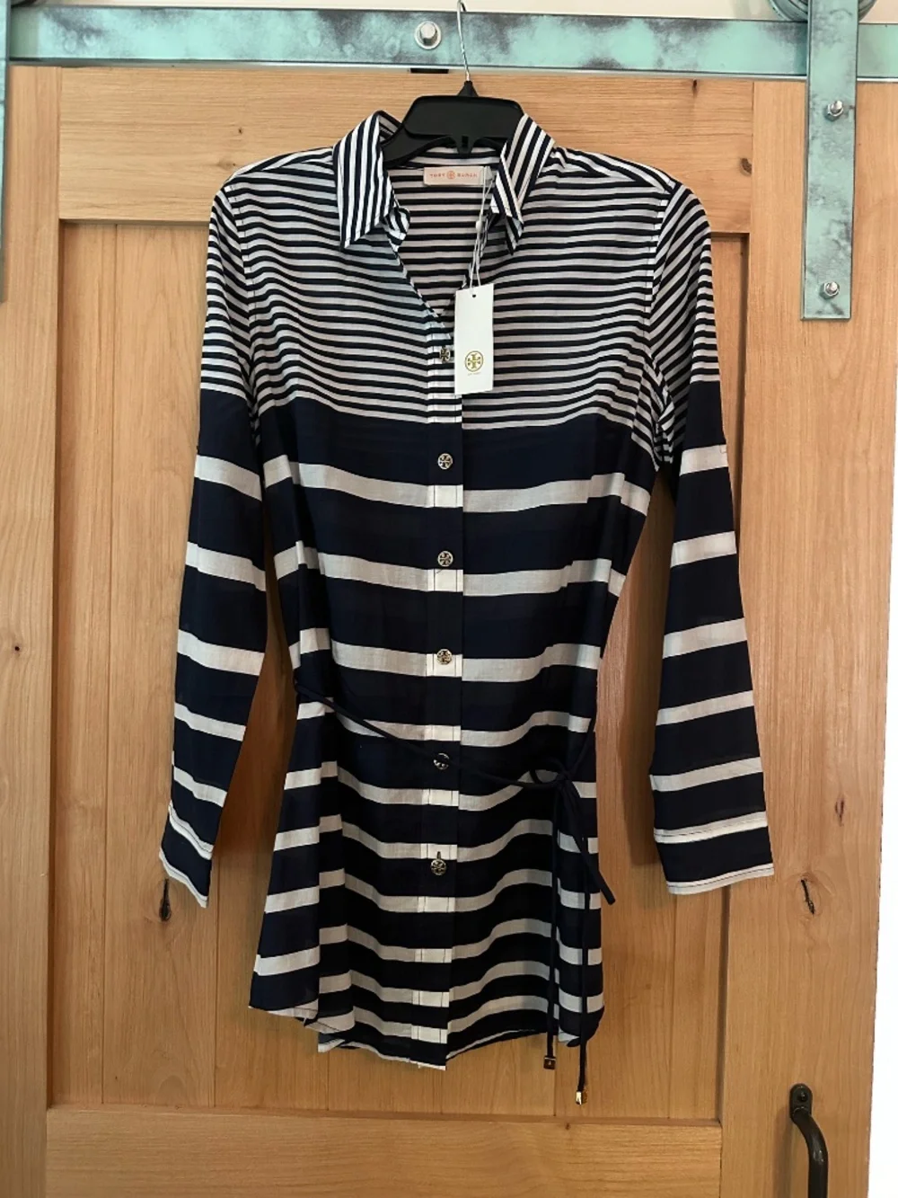 Tory Burch Brigitte Nautical Stripe Cotton Voile Cover Up Tunic NWT Small